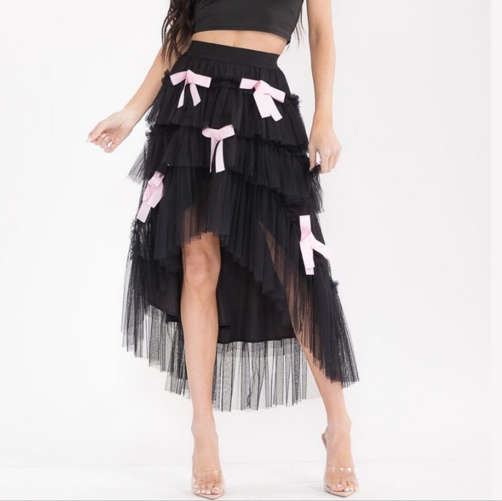 Hot & Delicious Black Tulle Skirt Tiered Ruffle High Low